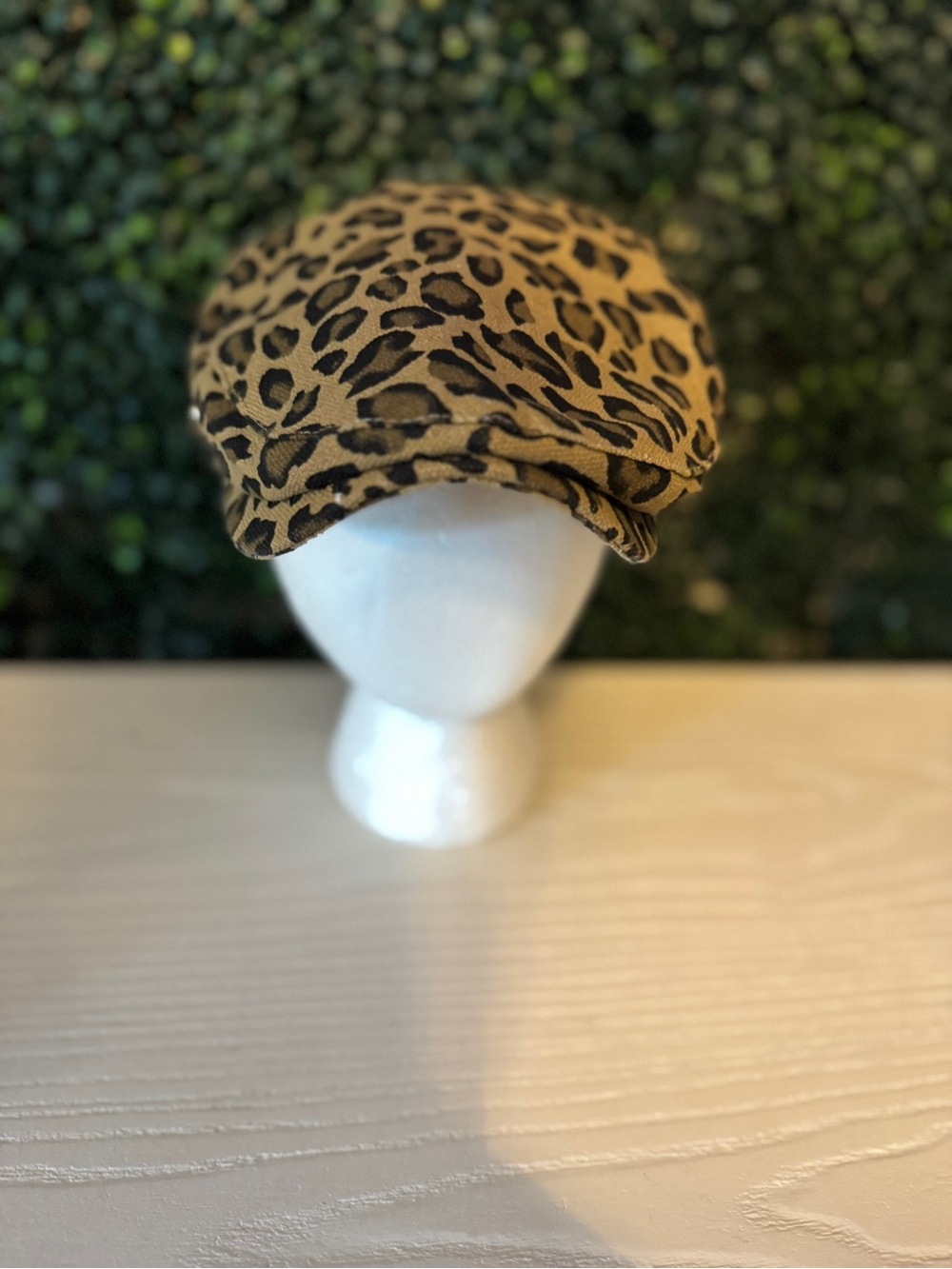 Leopard Print Newsboy Cap - Tan and Black